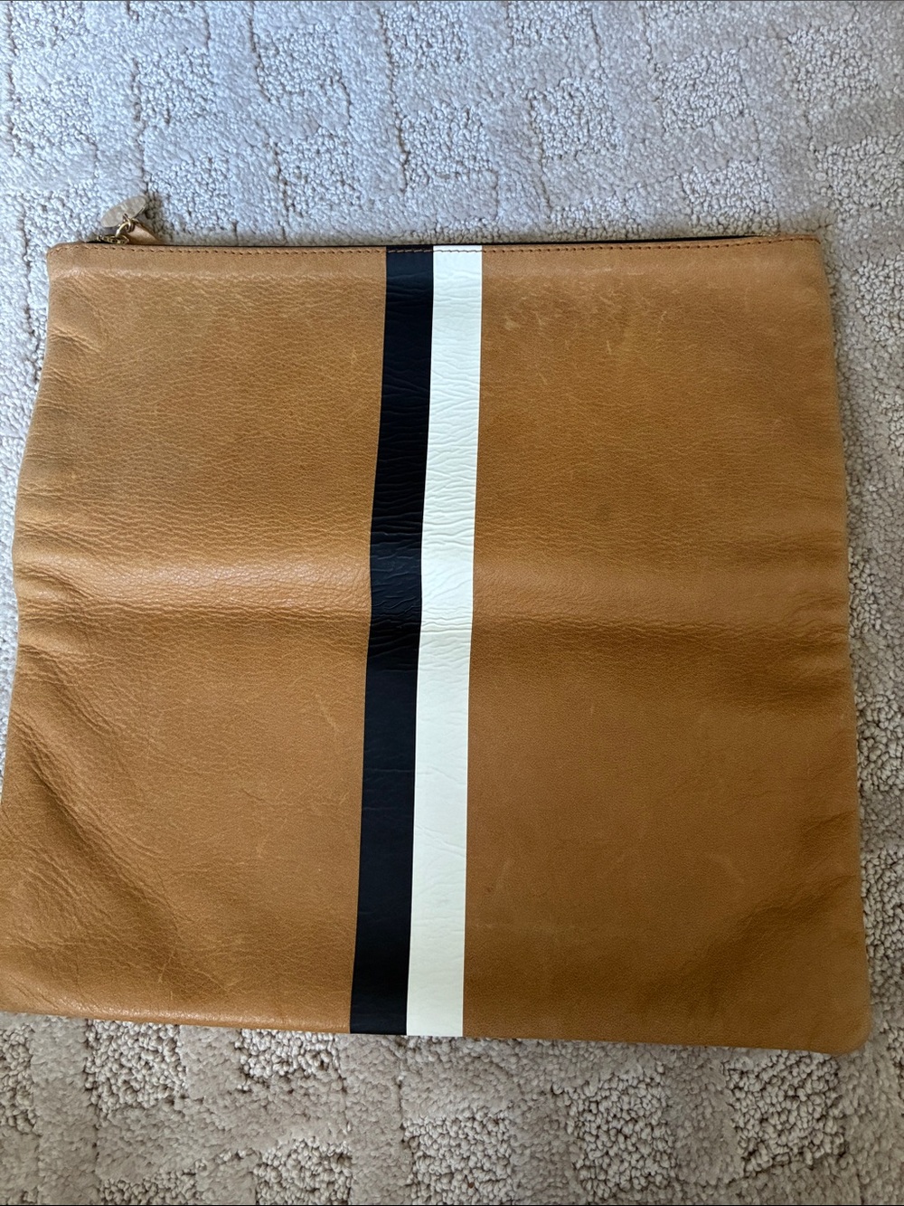 Clare V Foldover Clutch Tan with Black and White Stripe Gold Hardware - Picture 3 of 5